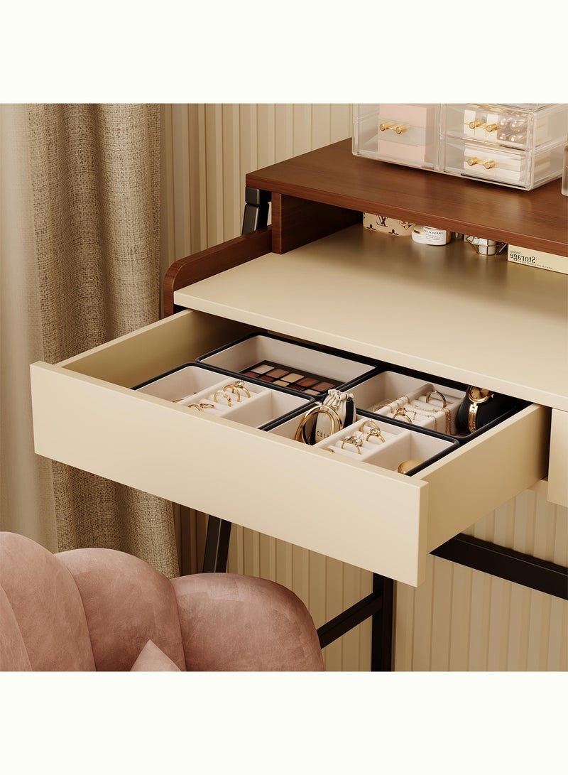 شاربدو طاولة تزيين عصرية بتصميم بسيط لغرفة النوم، مزودة بمرآة بإضاءة LED، وقابسين كهربائيين بريطانيين، ومنفذي USB، وأدراج، وطاولة زينة أنيقة. - Image 3